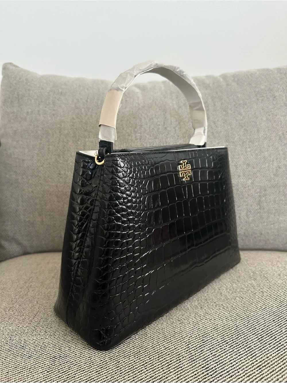 NWT Tory Burch Britten Embossed Croc Leather Satchel Bag Black $850